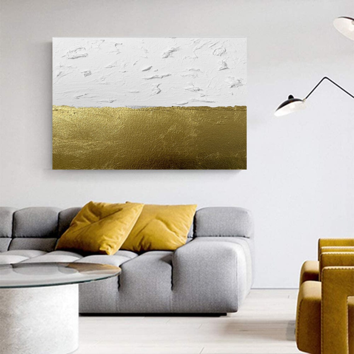 Canvas Wall Art Gold White Gold Leaf Painting Extra Large Etsy