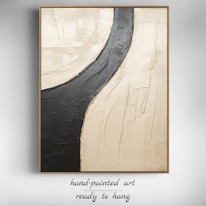 Beige zwarte minimalistische abstracte textuur muurkunst | Canvasschilderij | Wabi-Sabi wanddecoratie | Hedendaagse beige muurkunst