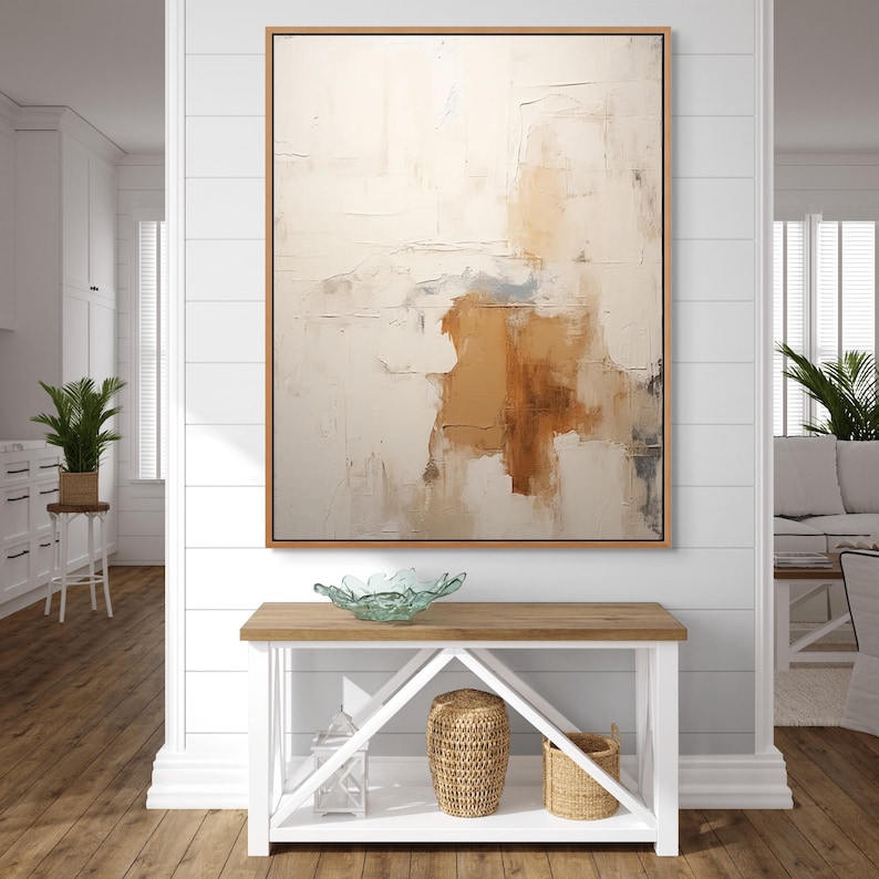 Textured 3D plaster artwork in neutral shades, ideal for farmhouse or minimalist decor