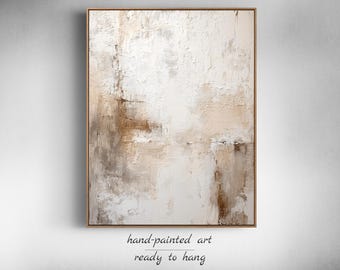 Neutral 3D Wall Art – Textured Framed Canvas in Minimalist Boho Style for Above Bed or Rustic Decor