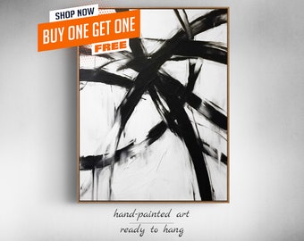 Modern Black and White Brush Strokes Inspired Acrylic Wall Art - Unique Home Decor, Minimalist Black White Living Room Wall Art