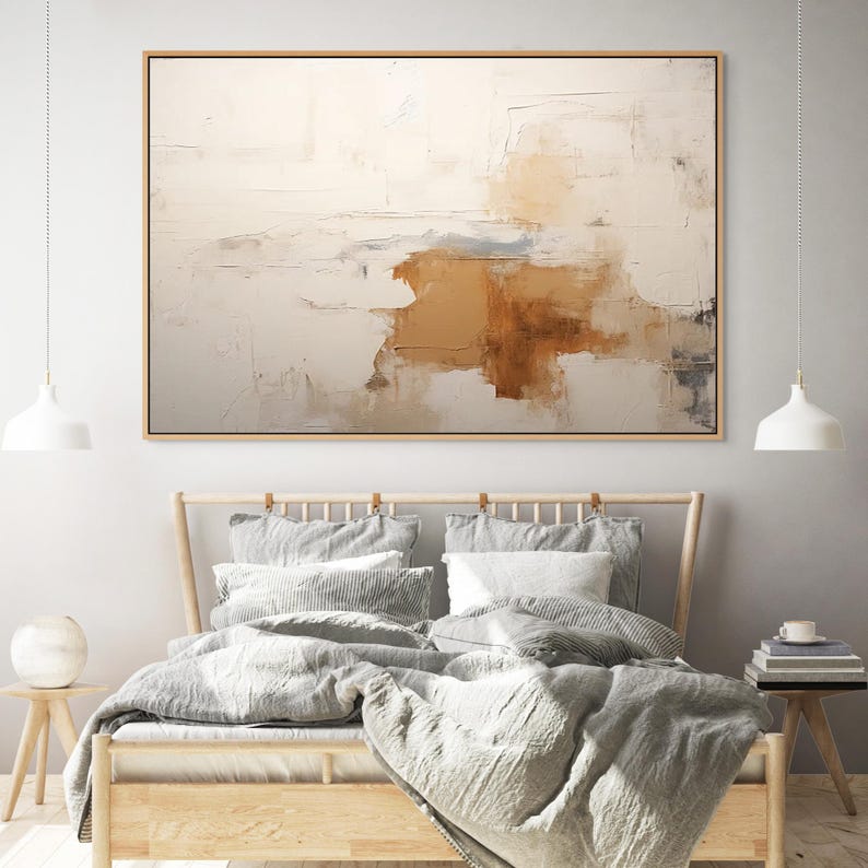 Long narrow wall art with a calming earthy design, great for above-bed display