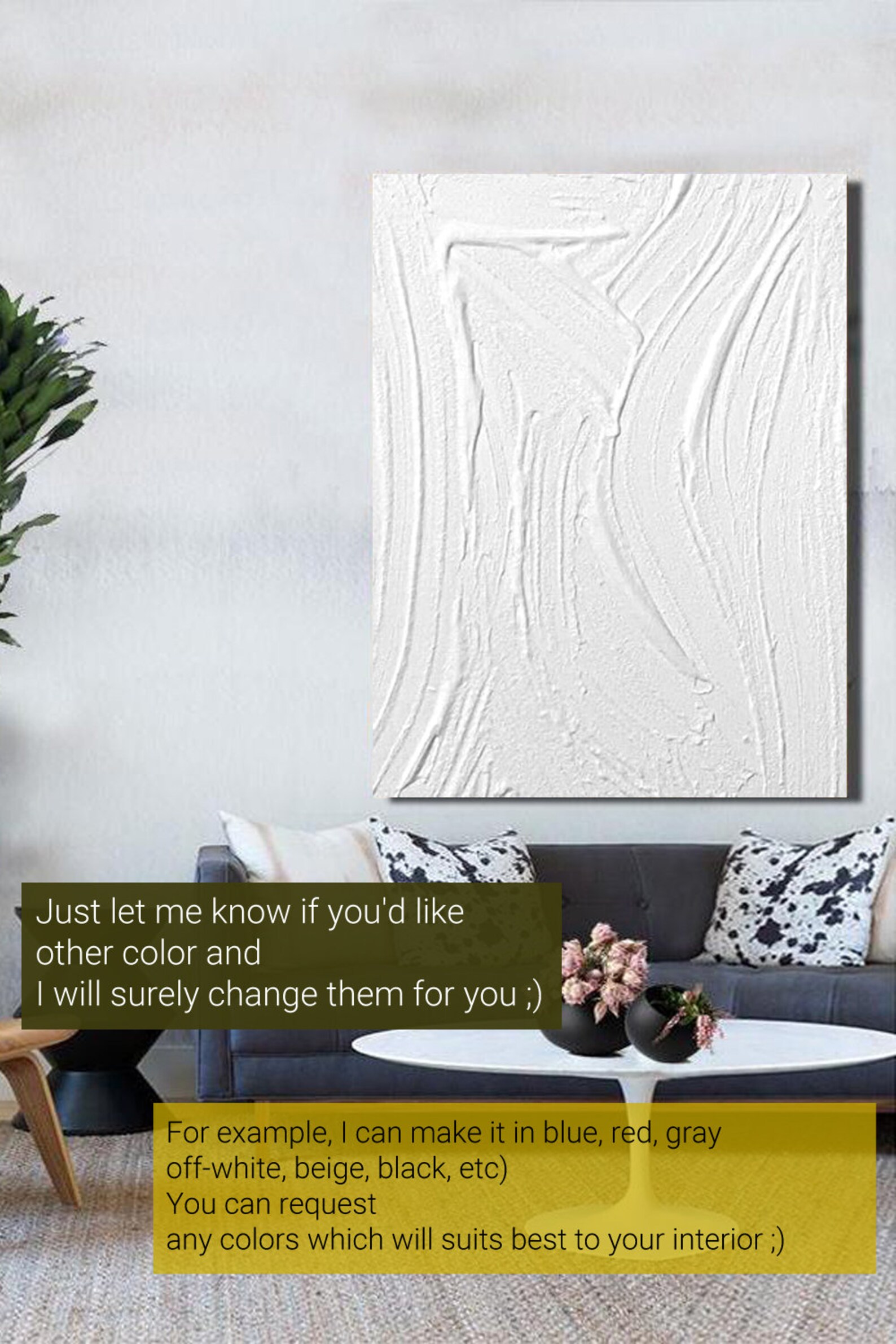 Oversize Wall Art Abstract Minimal White Painting Canvas Etsy