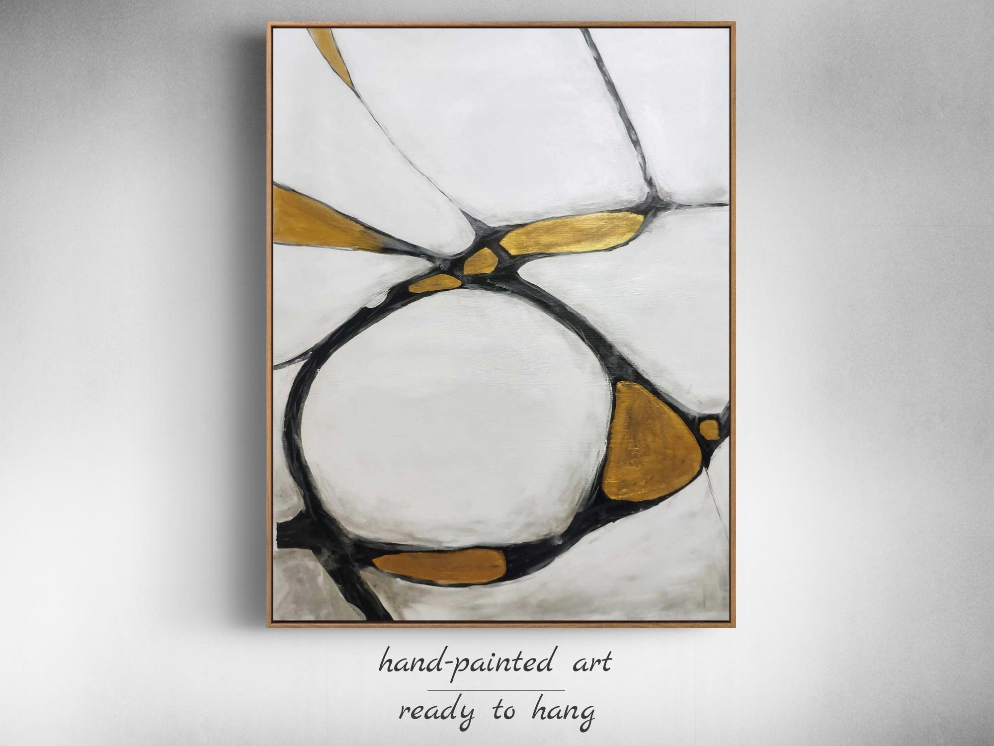 抽象アクリル画 金箔アート 金と白のアクリル画 | 金箔画 | 現代抽象アート | 印象派画 | 抽象装飾