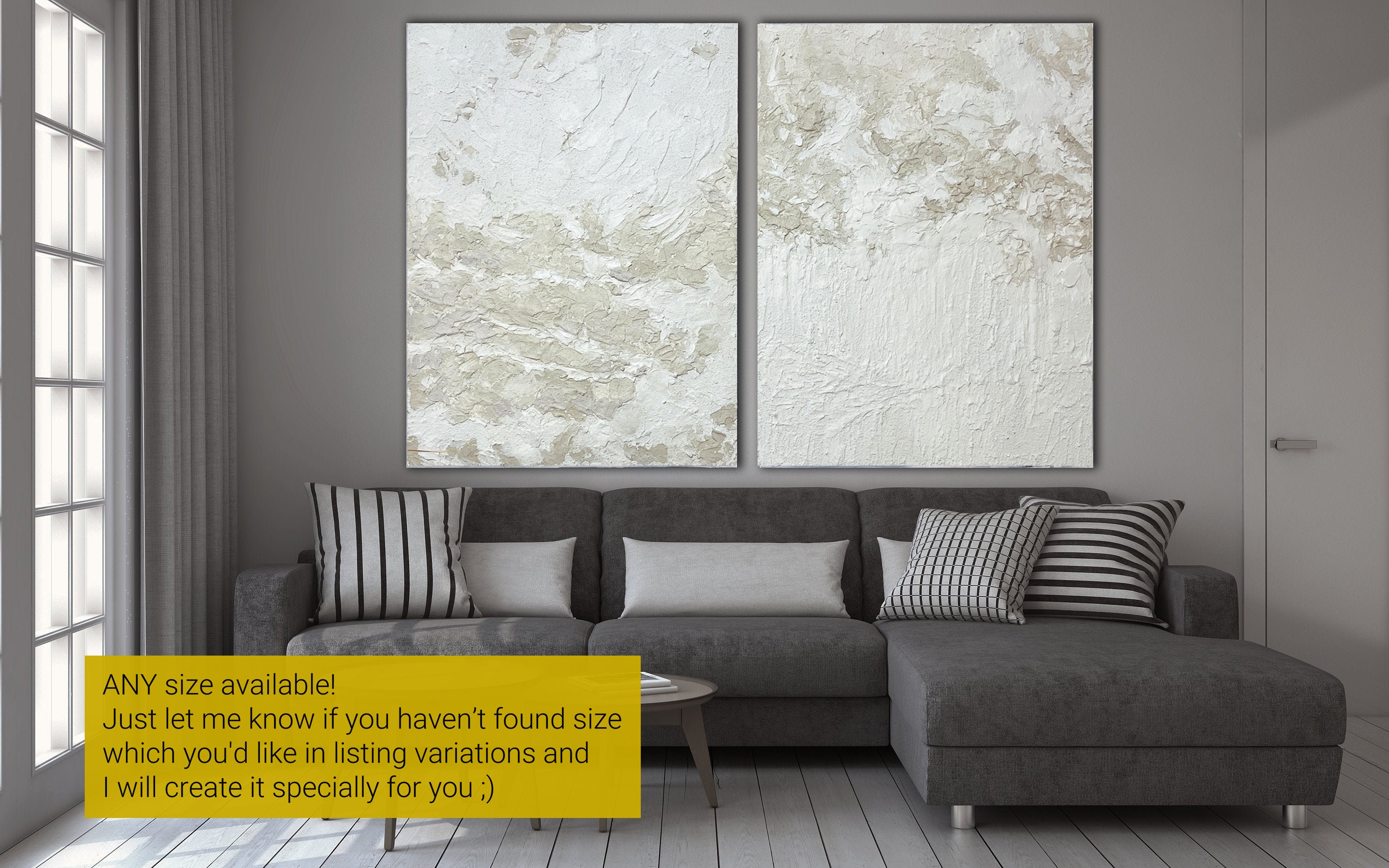 Oversize Wall Art Abstract Minimal White Painting Canvas Etsy