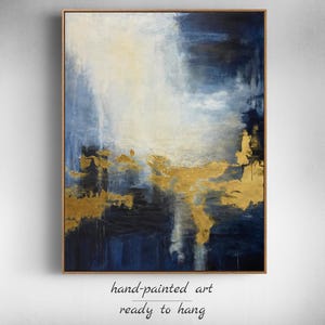 Navy Blue and Gold Abstract Wall Art - Modern Minimalist Wall Art for Above Bed or Living Room