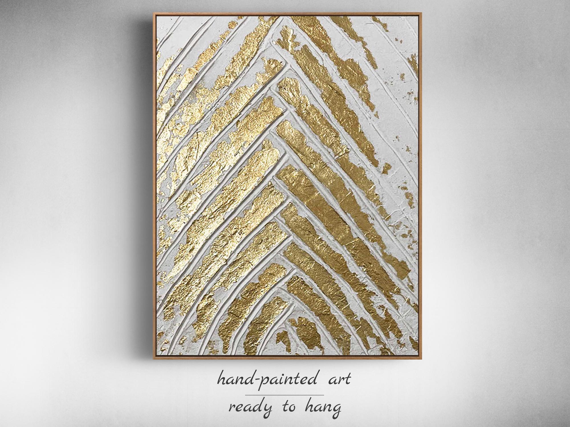Acrylic Painting Gold | Gold leaf art | Gold and White Abstract Painting | Abstract gold leaf | Painting on canvas