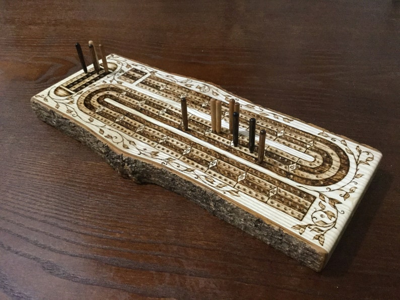 Wood Burned Cribbage Board (2,3, or 4 Lane) image 9