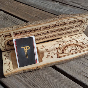Rustic Wood Burned Cribbage Board Log Set (Customizable) 3-4 Lane