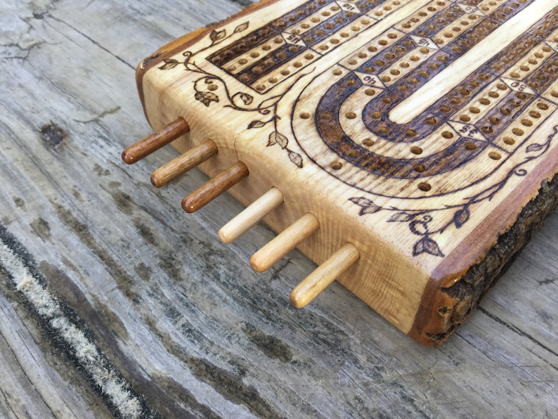 Wood Burned Cribbage Board (2,3, or 4 Lane) image 4