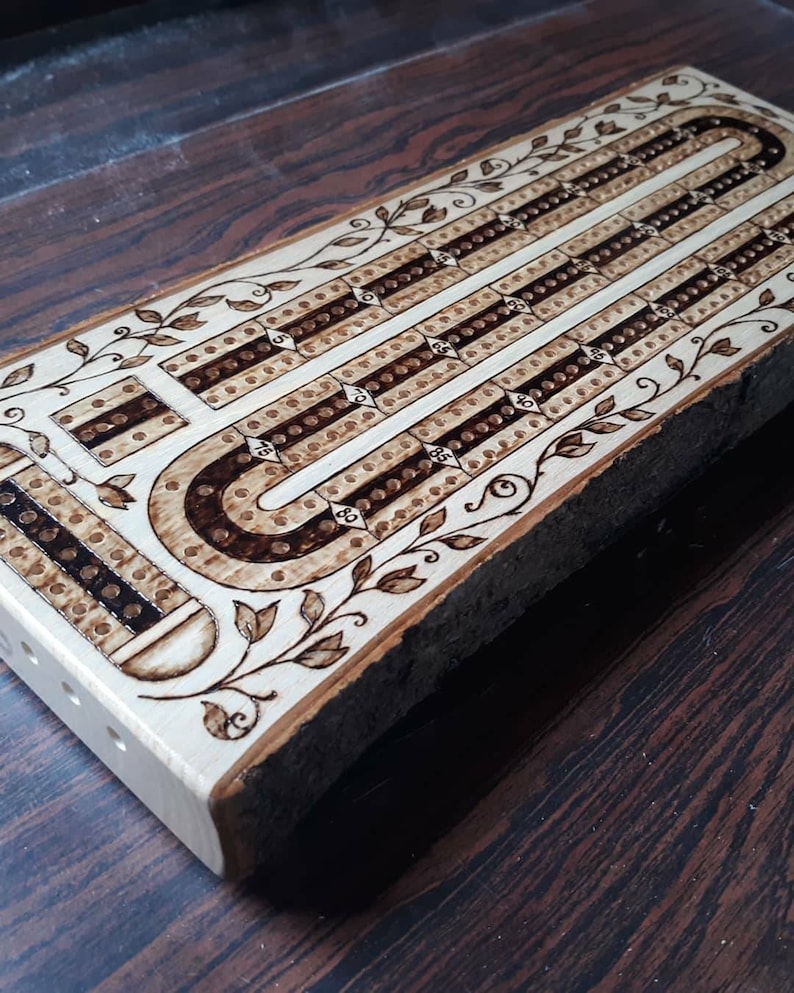 Wood Burned Cribbage Board (2,3, or 4 Lane) image 7