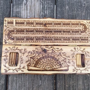 2-3 Lane Rustic Wood Burned Cribbage Board (no card holder)