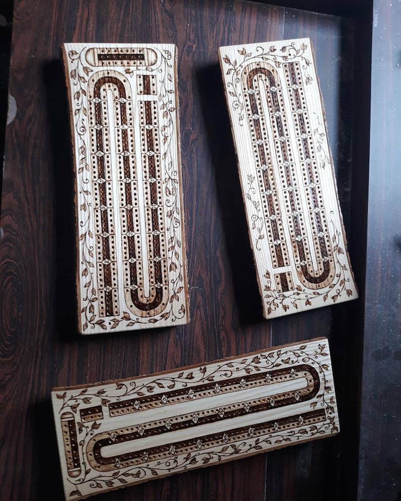 Wood Burned Cribbage Board (2,3, or 4 Lane) image 8