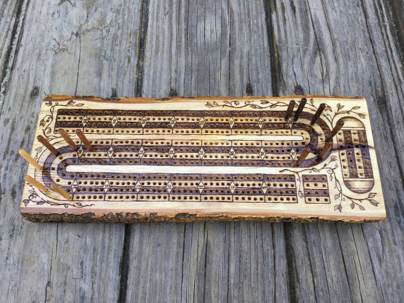 Wood Burned Cribbage Board (2,3, or 4 Lane) image 2