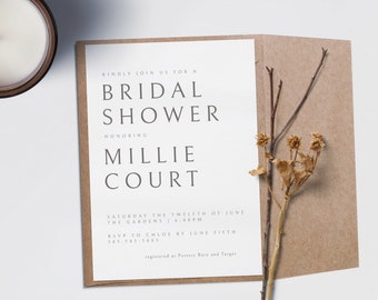Modern Bridal Shower Invitation | Minimalist Natural Wedding Invites | Do it Yourself Stationery | Editable Templates | C1