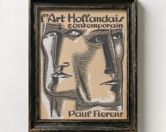 Vintage French Poster Digital Download | Dutch Contemporary Art Print, Cubist Face Sketch Wall Decor, Paul Fierens Book Cover Art
