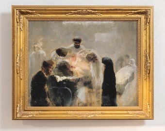 Vintage Medical Art Digital Download | Printable Surgical Operation Painting, Dark Academia Office Wall Decor, Impressionist Hospital Scene