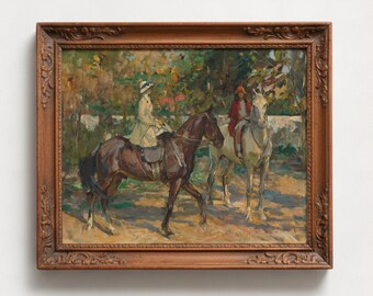 The Morning Ride Digital Download | Vintage Equestrian Oil Painting Printable, Impressionist Horseback Art, Classic Country Estate Decor