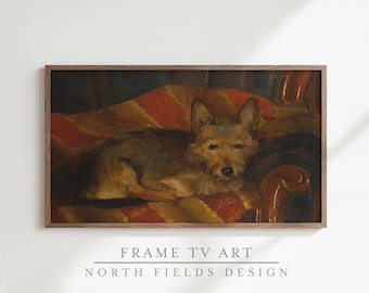 Antique Terrier Dog Portrait Frame TV Art | Digital Download TV Wallpaper, Vintage Animal Oil Painting, Moody Pet Decor 16:9 Wall Decor