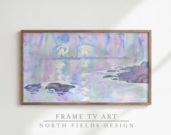 Abstract Coastal Watercolor Frame TV Art | Digital Download TV Wallpaper, Blue & Lavender Ethereal Nursery Seascape, Abstract Ocean Painting