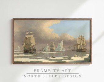 Nautical Frame TV Art | Vintage Whaling Ships Painting, Digital Download for Samsung Frame TV, Arctic Maritime Wall Decor, Sea Travel Art