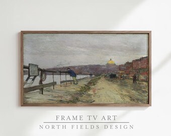 Vintage Boston Charles River Frame TV Art | Digital Download TV Painting, Beacon Hill Digital Wallpaper, 4K 16:9 Cityscape Art