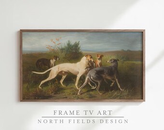 Hounds with the Hunt Frame TV Art | Digital Download TV Wallpaper, Vintage Hunting Dog Oil Painting, Classic Lodge Sporting Dogs Decor 16:9
