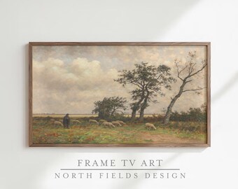 Vintage Pastoral Landscape Frame TV Art | Samsung Frame TV Sheep Painting, Countryside Digital Wallpaper, 16:9 4K Farmhouse Art Download