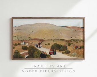 Cuadro decorativo para TV con paisaje del desierto de Nuevo México / Fondo de pantalla digital para descargar, Pintura vintage de la historia del suroeste americano, Arte mural americano