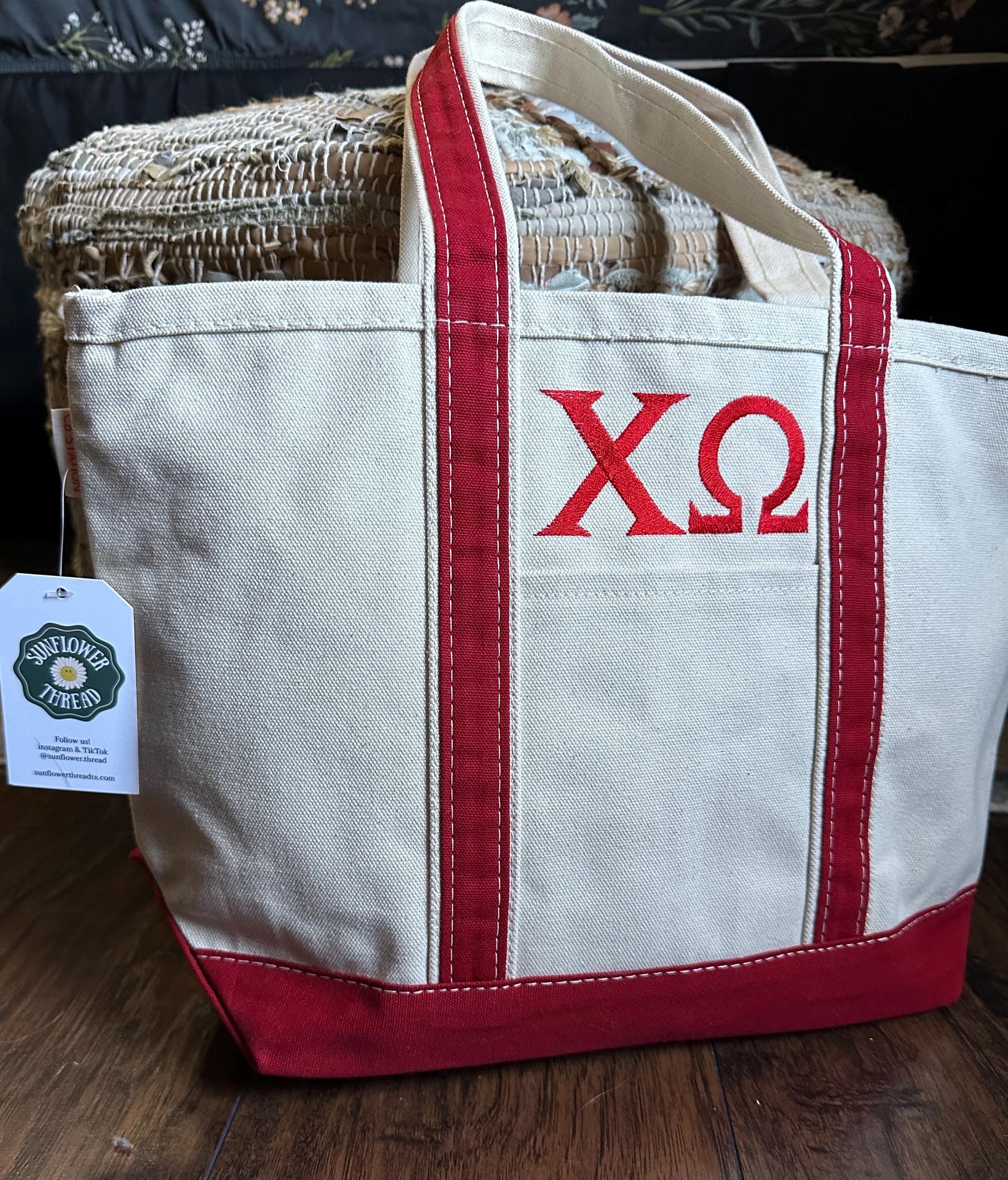 Embroidered chi omega Canvas Bag - chi o Tote Bag with Zipper - Sorority Gift - big/little gift