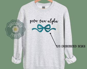 Embroidered Zeta Tau Alpha croquette sweatshirt - ZTA wear - Sorority Sweatshirt - Big/Little Gift - Sorority Greek Licensed Merch - Bow ZTA