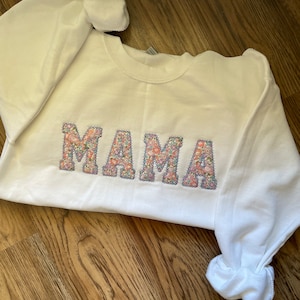 Embroidered MAMA Sweatshirt - MAMA appliqué Sweatshirt - MAMA sweatshirt - nana embroidered sweatshirt - liberty of London fabric