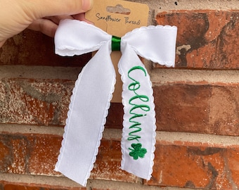 Embroidered St. Patrick Day bow  - shamrock bow - St Pattie’s Day Bow - Personalized St. Patrick Day Bow with name