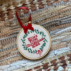 Embroidered Baby’s First Christmas Ornament- Hierloom Ornament - Persinalized Christmas Ornament - Baby’s Christmas Tree Ornament Gift