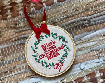 Embroidered Baby’s First Christmas Ornament- Hierloom Ornament - Persinalized Christmas Ornament - Baby’s Christmas Tree Ornament Gift