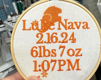 Mama embroidered baby stats outfit keepsake ornament, Christmas gift for mom, personalized newborn stats, embroidered newborn ornament