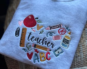 Embroidered 90s Vibe Teacher Sweatshirt - Embroidered Teacher Sweatshirt - Teacher Gift - Student Teacher Sweatshirt - DayCare Sweatshirt