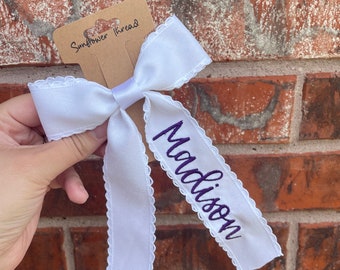 Embroidered Bow with Name - Personalized  Bow - Embroidered Moonstitch Bow