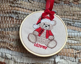 Embroidered Bear Christmas Ornament: Personalized Heirloom Gift
