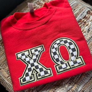 Embroidered Chi O checkered sweatshirt - Chi Omega wear - Sorority Sweatshirt - Big/Little Gift - Sorority Greek Licensed Merch - Chi O rush