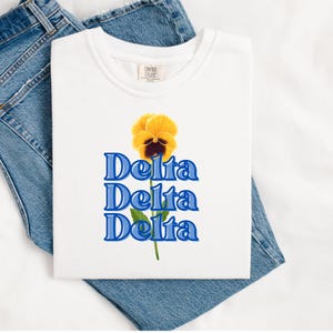 Tri Delta Pansy shirt - Delta Delta Delta wear - Sorority Shirt - Big/Little Gift - Sorority Greek Licensed Merch - Tri Delta Wear