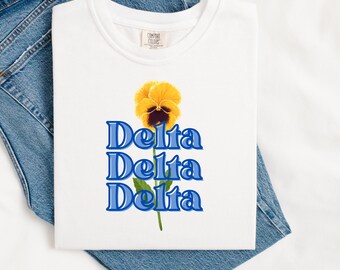 Tri Delta Pansy Comfort Colors Shirt: Sorority Greek Licensed Merch