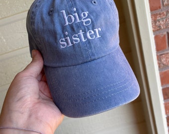 Gorra de hermana mayor - gorra de béisbol para niño - gorra de béisbol teñida con pigmentos - gorra para niño pequeño - gorra bordada para hermana mayor - gorra para anunciar embarazo