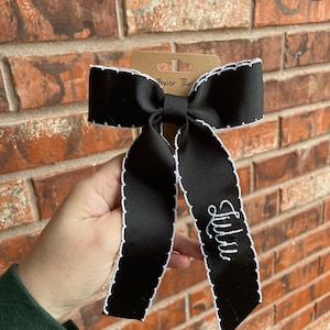 Embroidered Bow with Name - Personalized  Bow - Embroidered Moonstitch Bow