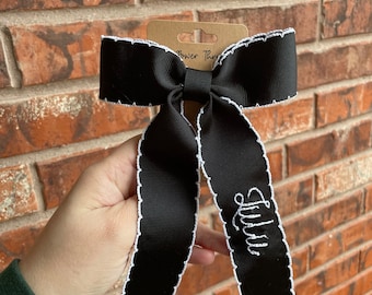 Embroidered Bow with Name - Personalized  Bow - Embroidered Moonstitch Bow
