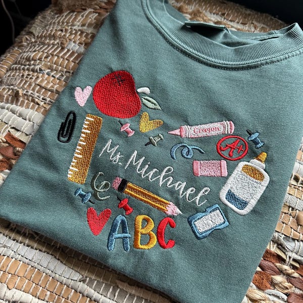 Embroidered 90s Vibe Teacher Shirt - Embroidered Teacher Shirt - Teacher Gift - Student Teacher Shirt - DayCare Shirt