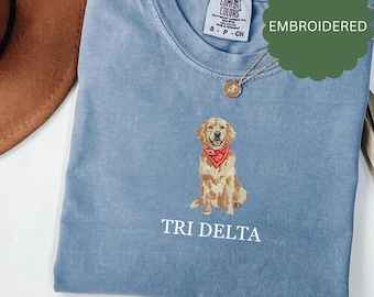 Embroidered Tri Delta Golden Retriever Shirt - Sorority Greek Licensed Merch