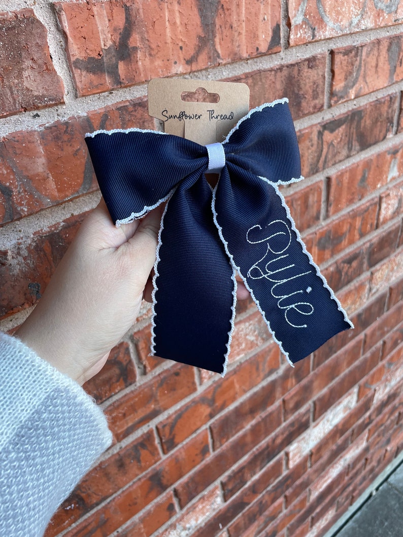 Embroidered Moonstitch Bow With Name Personalized Bow Etsy