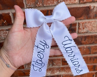 Embroidered Moonstitch School Spirit Bow - Personalized  Bow - Embroidered Moonstitch Bow - mascot bow
