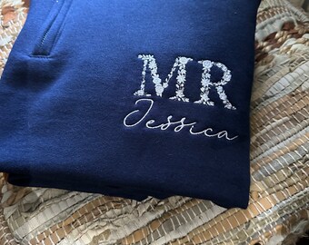 Custom Embroidered nurse quarter zip - Floral RN Jacket - Floral Nurse jacket -  personalized  quarter zip floral zip jack - nurse gift